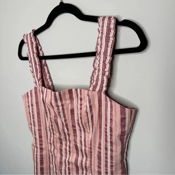 Alexis Womens Brandy Mini Dress Pink Rose Stripe Wide Ruffle Shoulder Medium - Picture 7 of 12